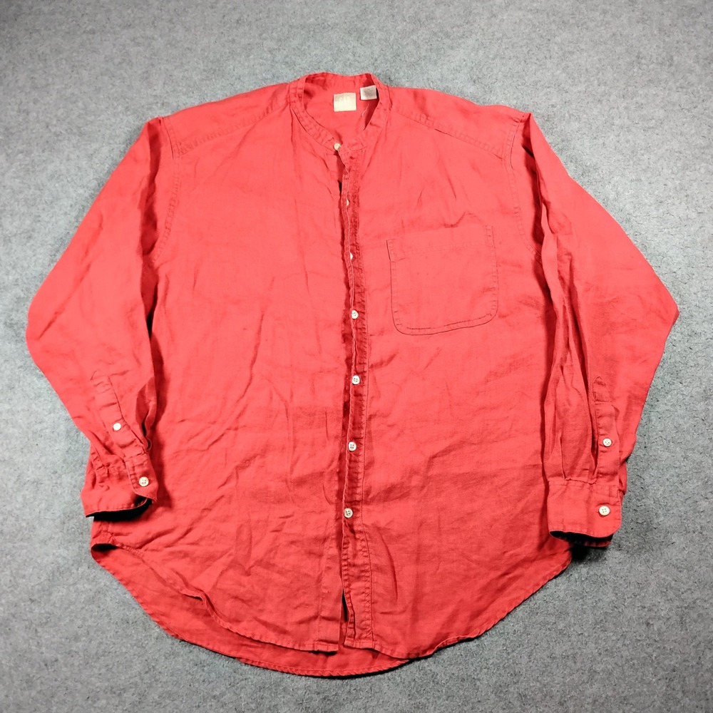 GAP Vintage 90s Men's Red 100% Linen Mandarin Collar Button Down Shirt Size M